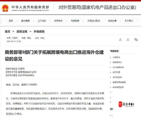 电商及商务部等九部门推动行业发展相关举措