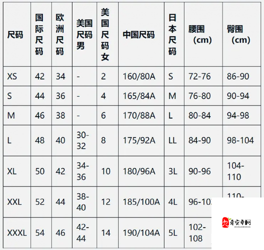 日本尺码与欧美尺码对照表：清晰换算，轻松购物