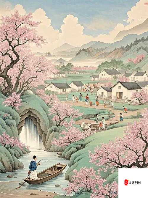 陶渊明笔下的桃花源洞口，芳草萋萋，犹如一幅宁静美丽的画卷